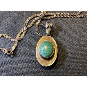 925 Sterling Silver Dbl Sided Pendant, Malacite And Turquoise Cross 18in